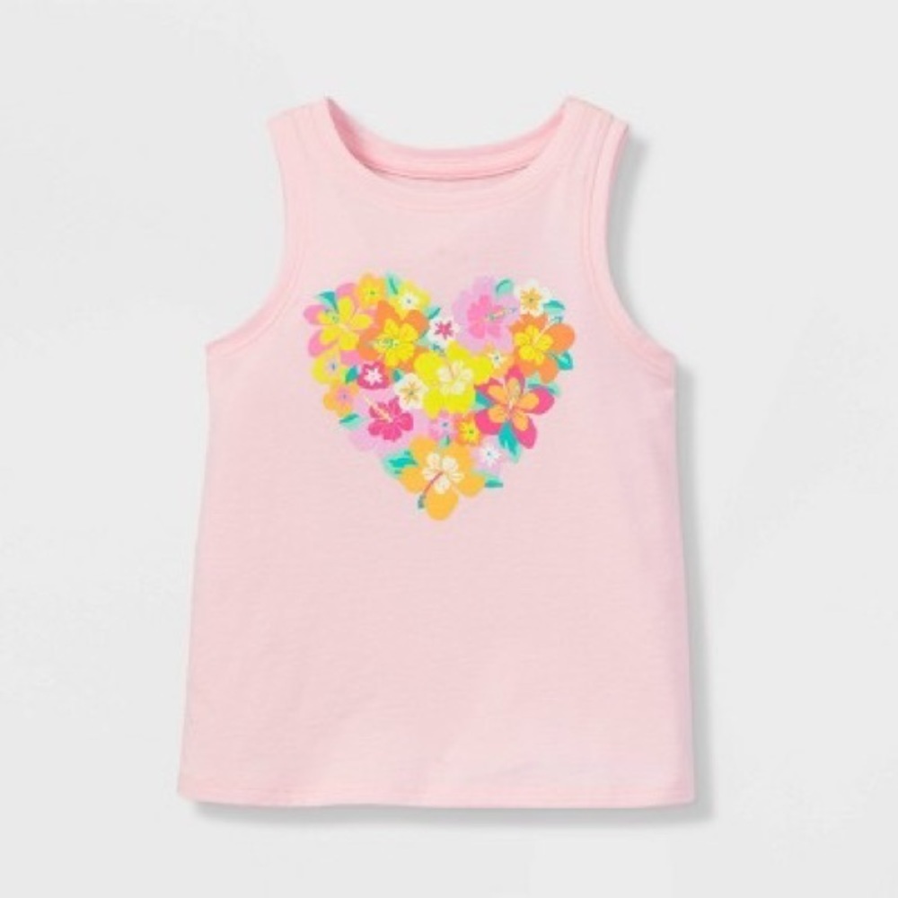 Toddler Girls'‎ Floral Heart Knit Graphic Tank Top - Cat & Jack™ Pink
